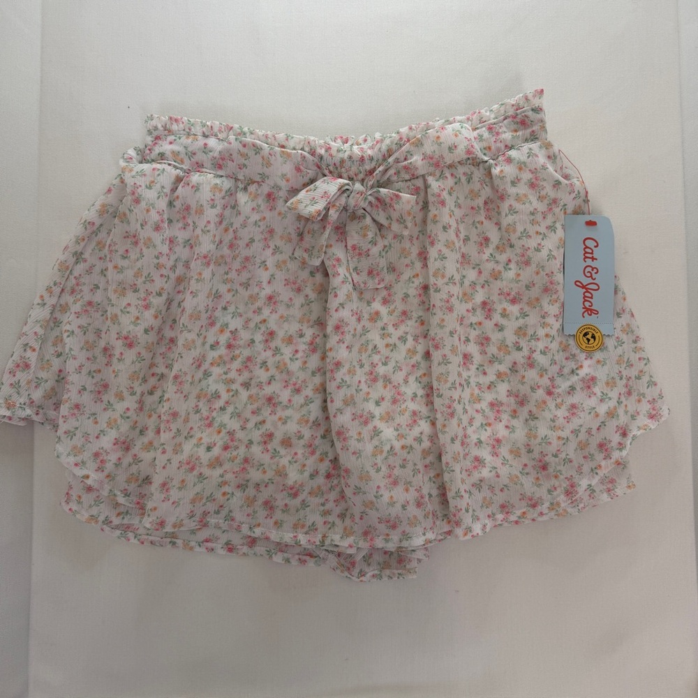 Cat & Jack White Floral Tie-Waist Chiffon Shorts - Pink/Green/Orange